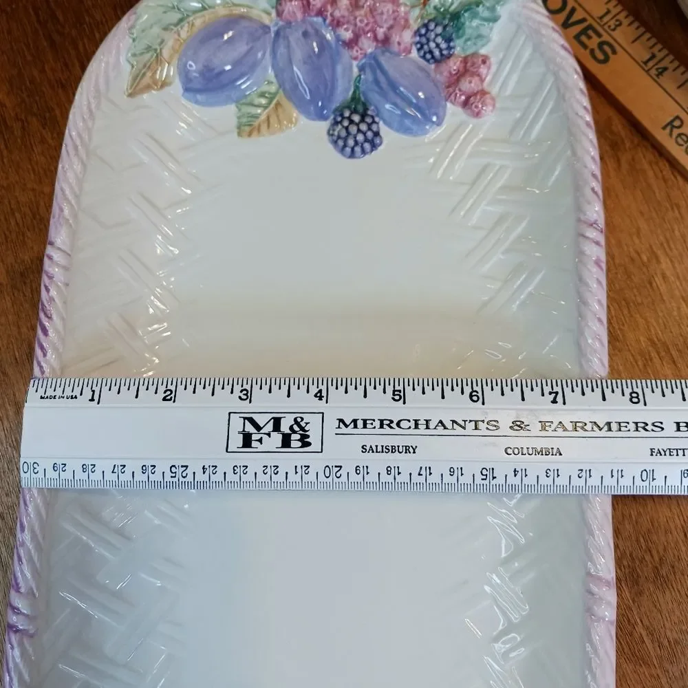 VINTAGE Serving Platter Hand Painted 1970 Majolica Art Ceramic Spring Easter 16